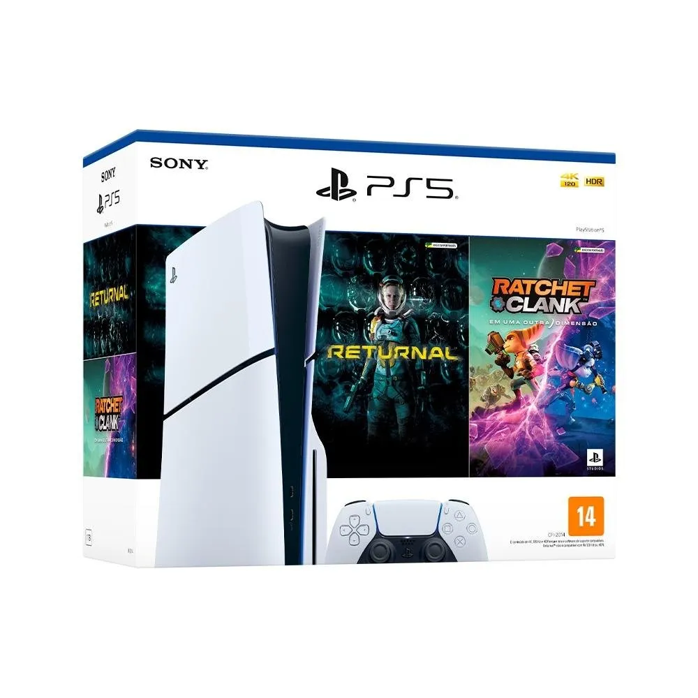 [App] Console Sony Playstation 5 Slim, Branco + 2 Jogos - 1000038899